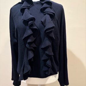 Zara Navy Blue Wool Blend Sweater With Neck Scarf NWT